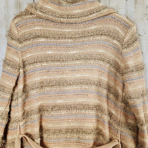 Love 21 Eyelash Belted Cardigan Sweater Tan Size Medium - Picture 8 of 10